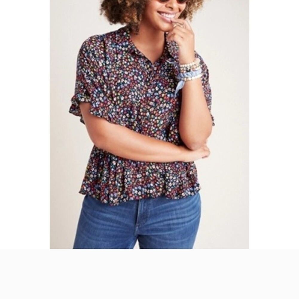 ANTHROPOLOGIE MAEVE  Floral Print Flutter Sleeve Women's Top Size Large